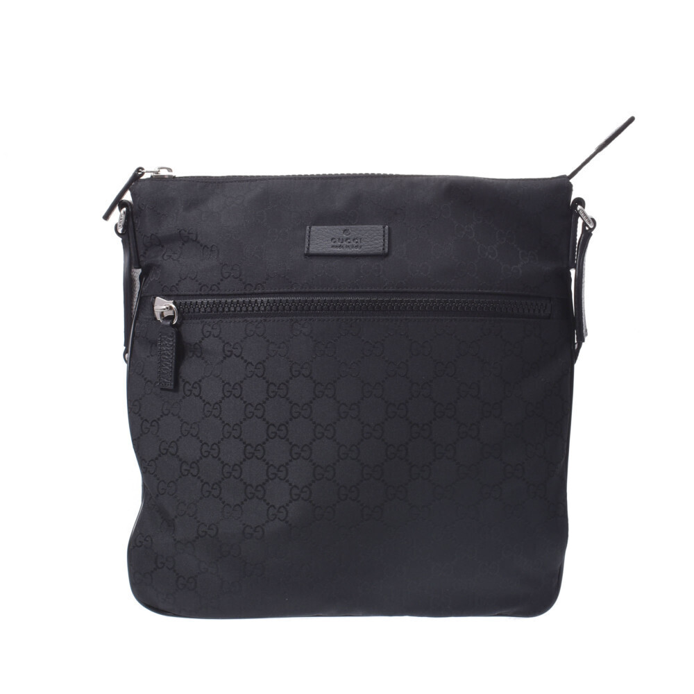 GUCCI GG Logo Black Leather Nylon Shoulder Bag
